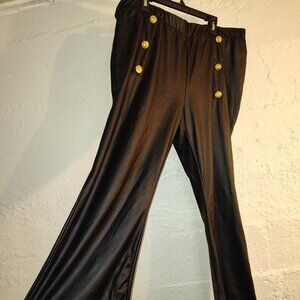 Shein Curve Black Faux Leather Gold Button Accent Flare Bottom Pants Size 2XL